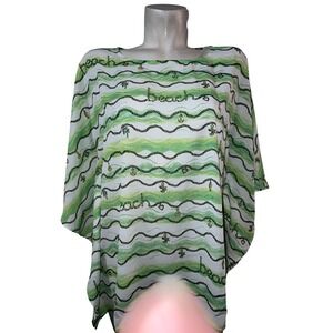 Quacker Factory Green Nautical Beach Print Poncho Top Batwing Blouse Medium